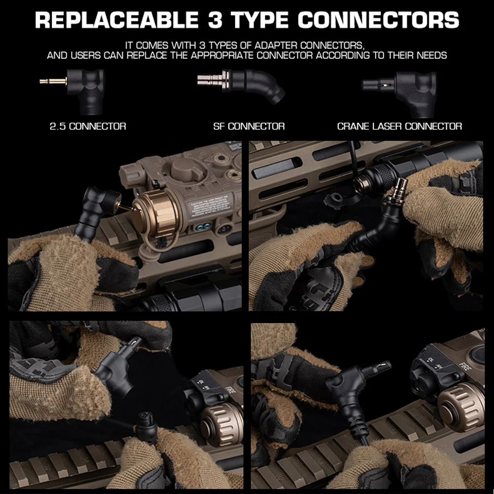 Interruptor Remoto de Doble Función para Linterna Táctica, Interruptor de Presión para Linterna de Airsoft con Conectores Láser de 2.5mm/SF/Crane - imagen 5