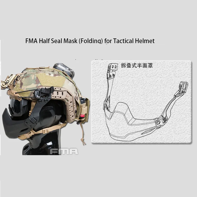 Casco táctico plegable medio TB-FMA con protector y sello máscara