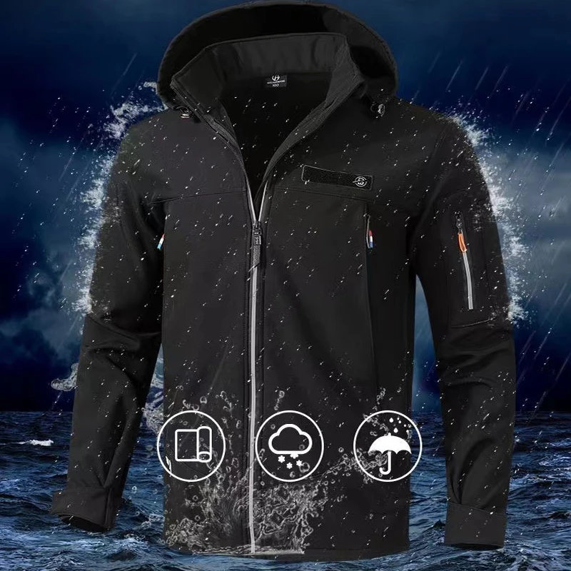 Pantalones de lana de invierno para hombre, chaquetas impermeables, Abrigo con capucha, chándal de piel de tiburón, pesca, senderismo, Camping, pantalones de escalada, trajes de esquí - imagen 2