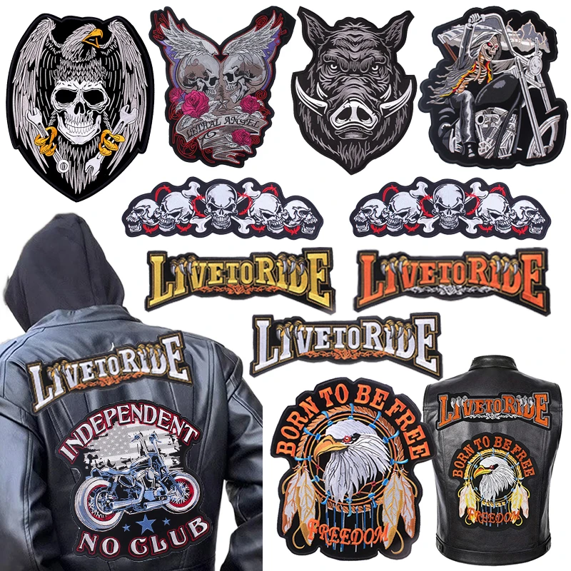 Parche trasero grande para Club de motocicleta, parches tácticos bordados para chaqueta, parches para planchar LIVETORIDE para pegatinas de decoración de ropa - imagen 2
