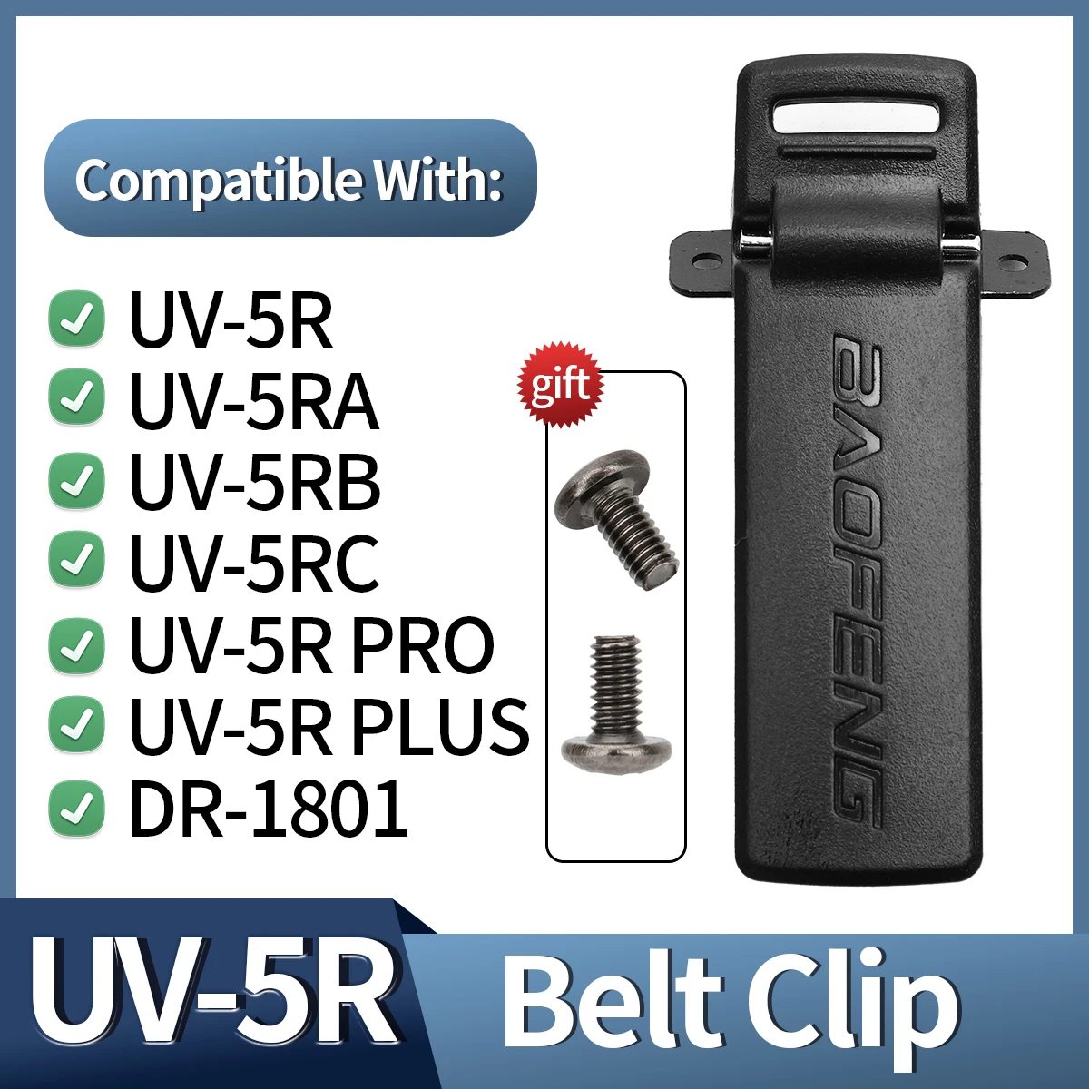 1/2 Uds Original Baofeng UV-5R Clip de cinturón con tornillos para Baofeng UV5R UV-5RA UV-5RE DM-5R Plus Walkie Talkie radio bidireccional