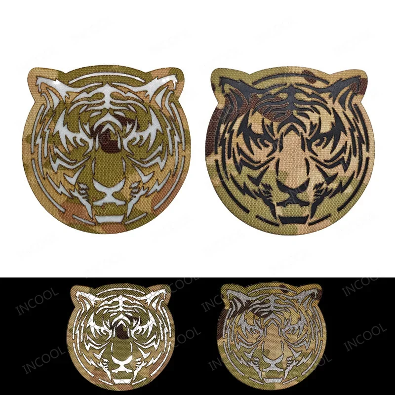 Parches bordados de animales, Tigre, oso, tiburón, Panda, brazalete reflectante IR, Parche de decoración para ropa, mochila - imagen 3