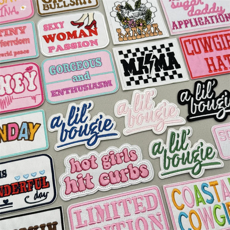 Parche con eslogan de letras coloridas, parches para planchar para ropa, pegatinas, parches bordados de dibujos animados para ropa, apliques de costura DIY
