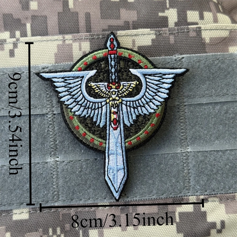 Parches de gancho y bucle bordados de Ángel oscuro para ropa, alas de espada, insignia de moral táctica, pegatina con apliques para mochila militar - imagen 3