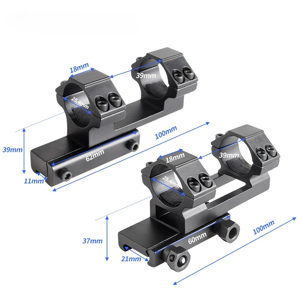 Anillo de tubo de 25,4mm/30mm, montaje de alcance, carril de 11mm/20mm, voladizo de una sola pieza, óptica superior plana táctica, Base de montaje de mira láser