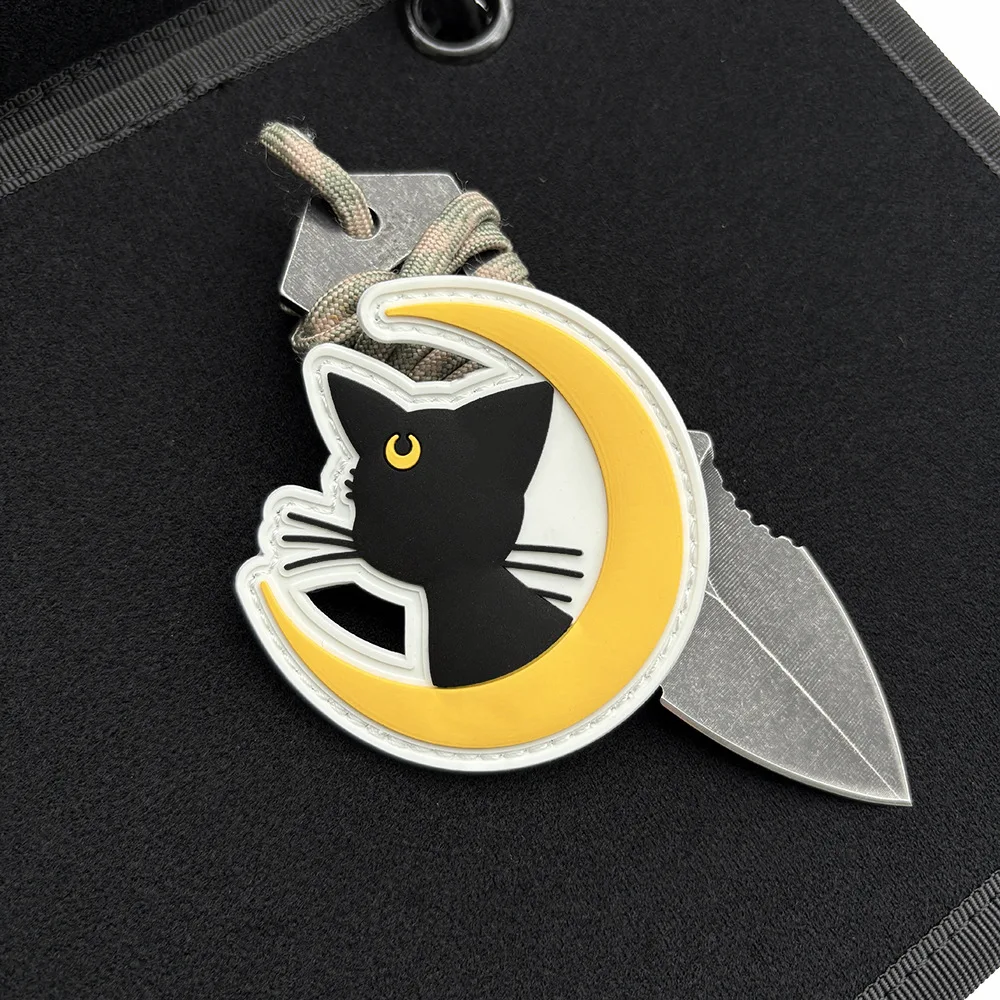 Divertida luna y gato, luz nocturna de goma suave de PVC, insignia de moral, parches tácticos de gancho y bucle, mochila para exteriores, pegatinas de apliques personalizadas - imagen 5