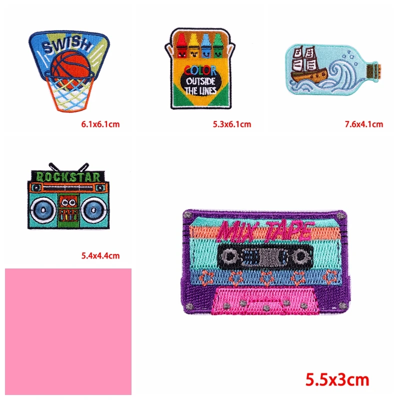 Parche bordado de cinta de dibujos animados, parches para planchar en la ropa, parches de botella ondulada en la ropa, pegatinas de apliques de costura, 10 unids/lote - imagen 2