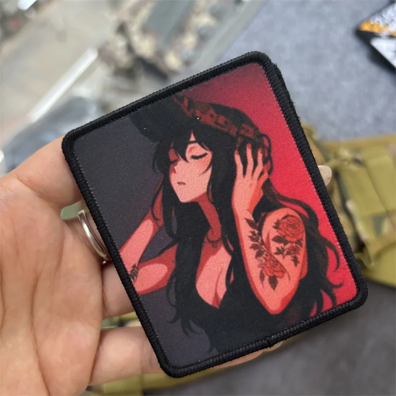 Parche para brazalete con estampado de Chica de Anime para ropa, parche con gancho, insignia de moral táctica, mochila - imagen 2