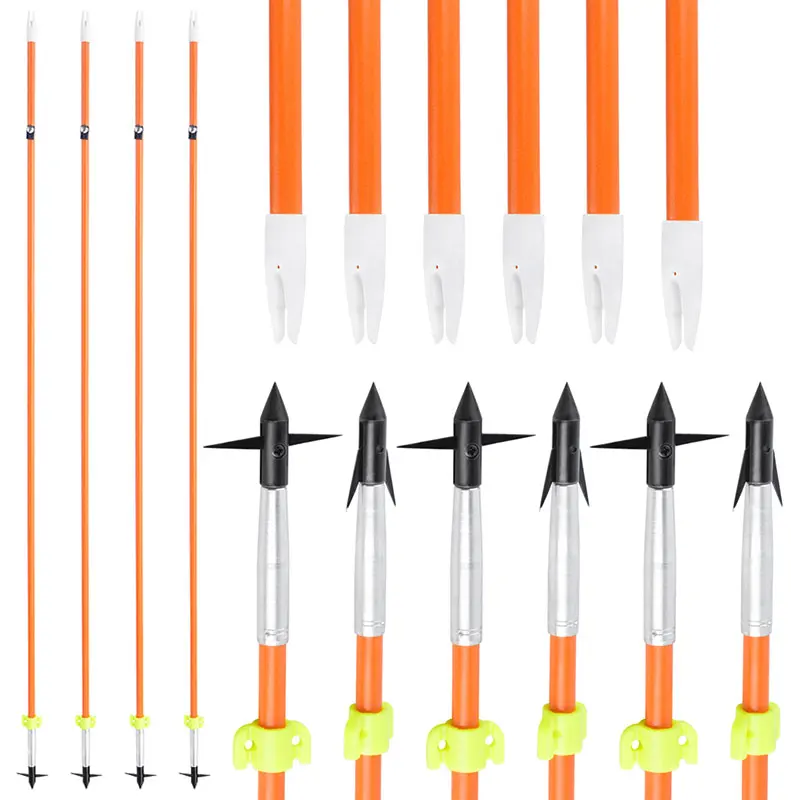 Flecha de pesca con arco OD 7,8mm, toboganes de seguridad con punta de flecha para caza, flecha de fibra de vidrio sólida, arco recurvo compuesto, pesca y caza, 6/12 Uds.
