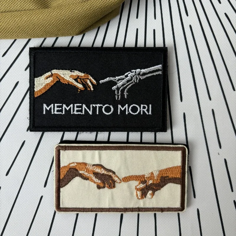 Memento Mori-parche bordado a mano con calavera, divertida creación de Adam, brazalete con gancho y bucle, insignia de moral, pegatinas tácticas para mochila - imagen 3