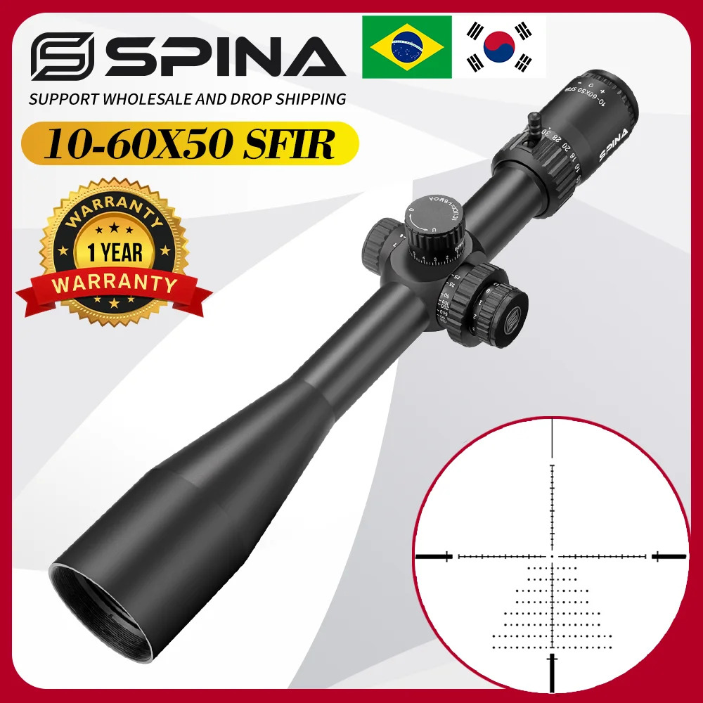 SPINA OPTICS-mira de Rifle HD 10-60x50 PCP/carabina, torretas de caza, bloqueo, reinicio, paralaje lateral, vista Adj, Fit.308.556, 7,62 etc