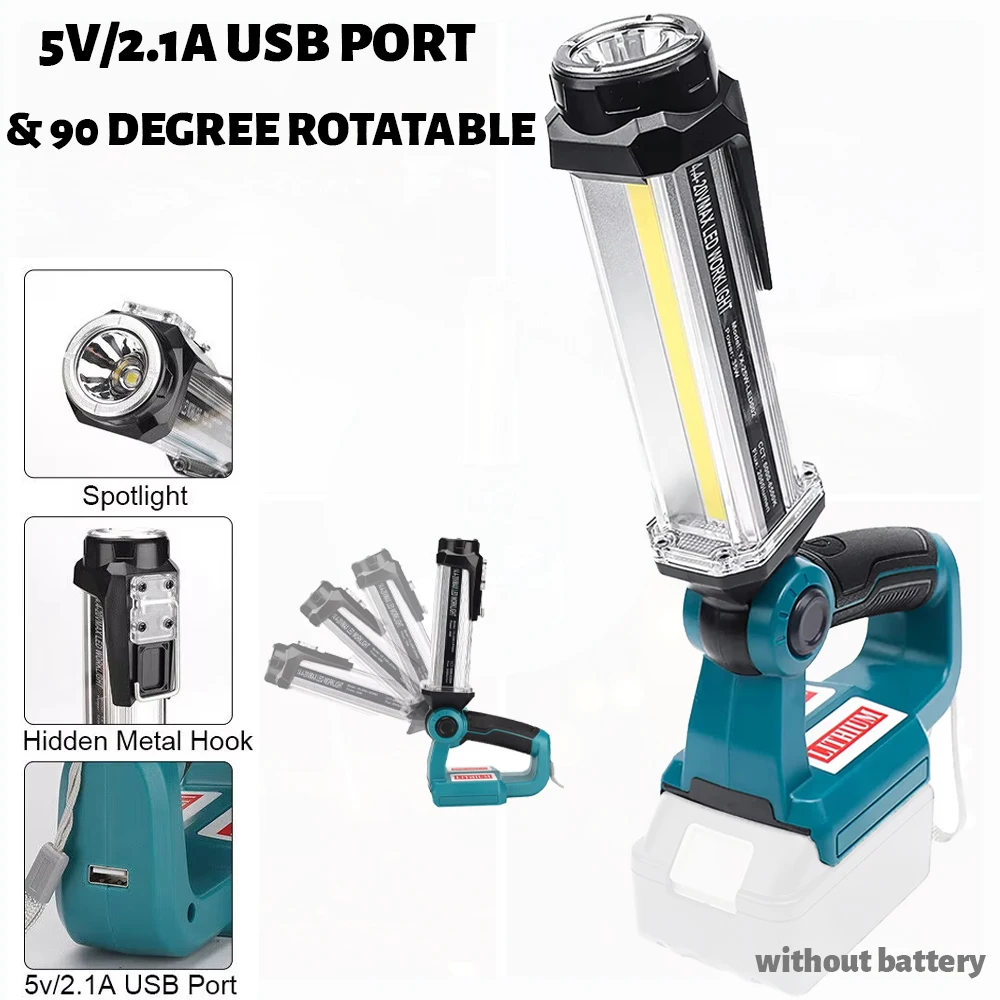 Luz LED de trabajo para Makita, batería de iones de litio de 18V, linterna para exteriores, linternas portátiles para acampar para reparación de automóviles, emergencia
