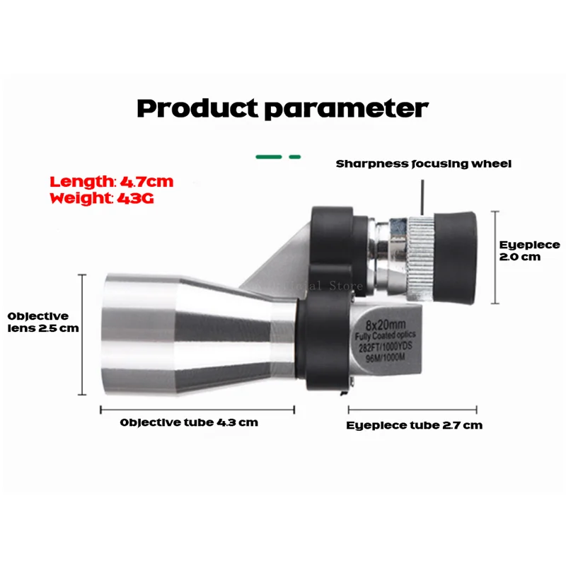 Telescopio Monocular portátil para exteriores, Mini Zoom de bolsillo HD 8x20, para caza, Camping, montañismo, caminata, observación de aves - imagen 4