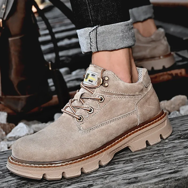 Botas de cuero genuino para hombre, ropa de trabajo de fondo grueso de estilo inglés, zapatos de invierno para exteriores, botas de media caña para hombre - imagen 2