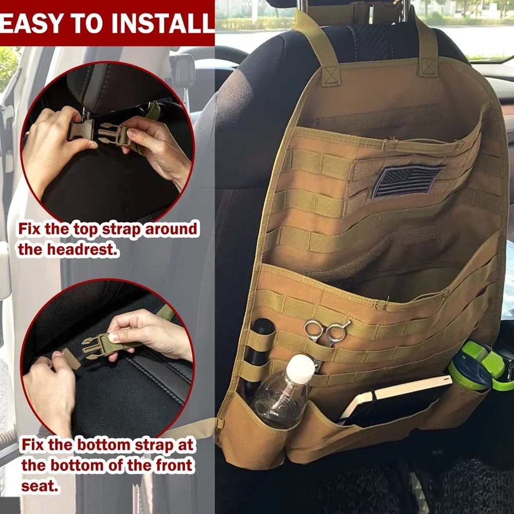 Organizador trasero de asiento de coche, Protector de cubierta de Panel de vehículo Molle táctico Universal con múltiples bolsillos para camión, SUV, MPV, furgoneta de salón - imagen 5