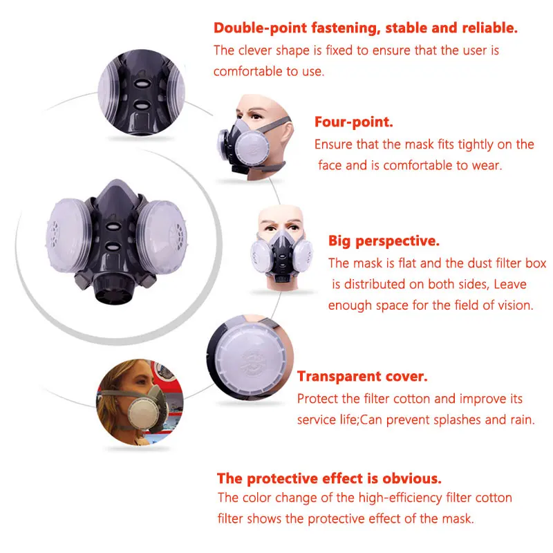 Media máscara antipolvo con gafas, respirador antipartículas, filtro autocebante, adecuado para pintura en aerosol, decoración del hogar - imagen 3