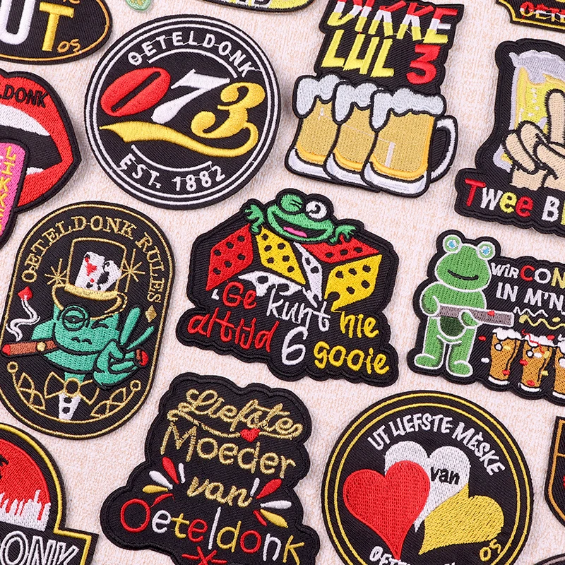 ¡Orgullo 100% de Oeteldonk! Parches tradicionales de carnaval holandés |   Diseños bordados "Mooi" "Bier". |   Pegatinas de tela termoadhesivas para fiestas