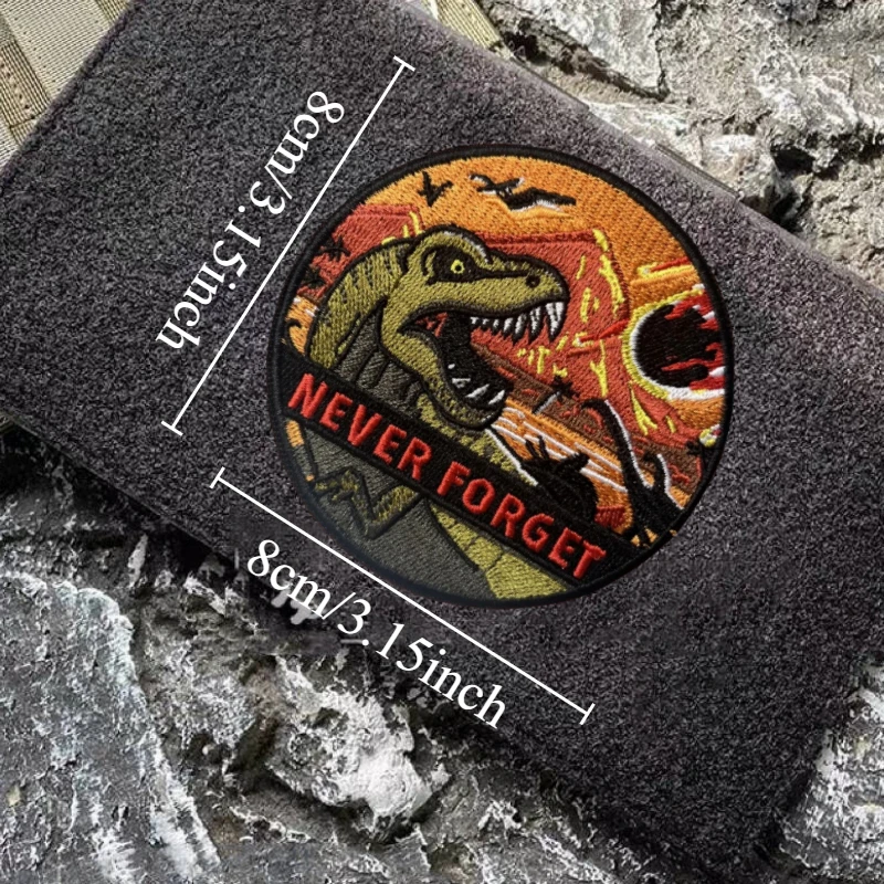 Parche de dinosaurio nunca olvides, insignia de moral táctica, bordado militar, gancho y bucle, mochila, decoración de ropa, pegatina, brazalete - imagen 4