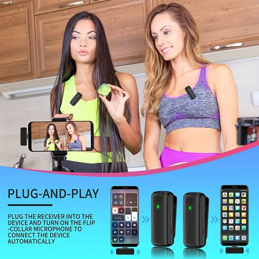 Micrófono Lavalier inalámbrico 2 en 1 con estuche de carga para iPhone iPad tipo C, micrófono con clip para grabación de vídeo entrevistas - imagen 5