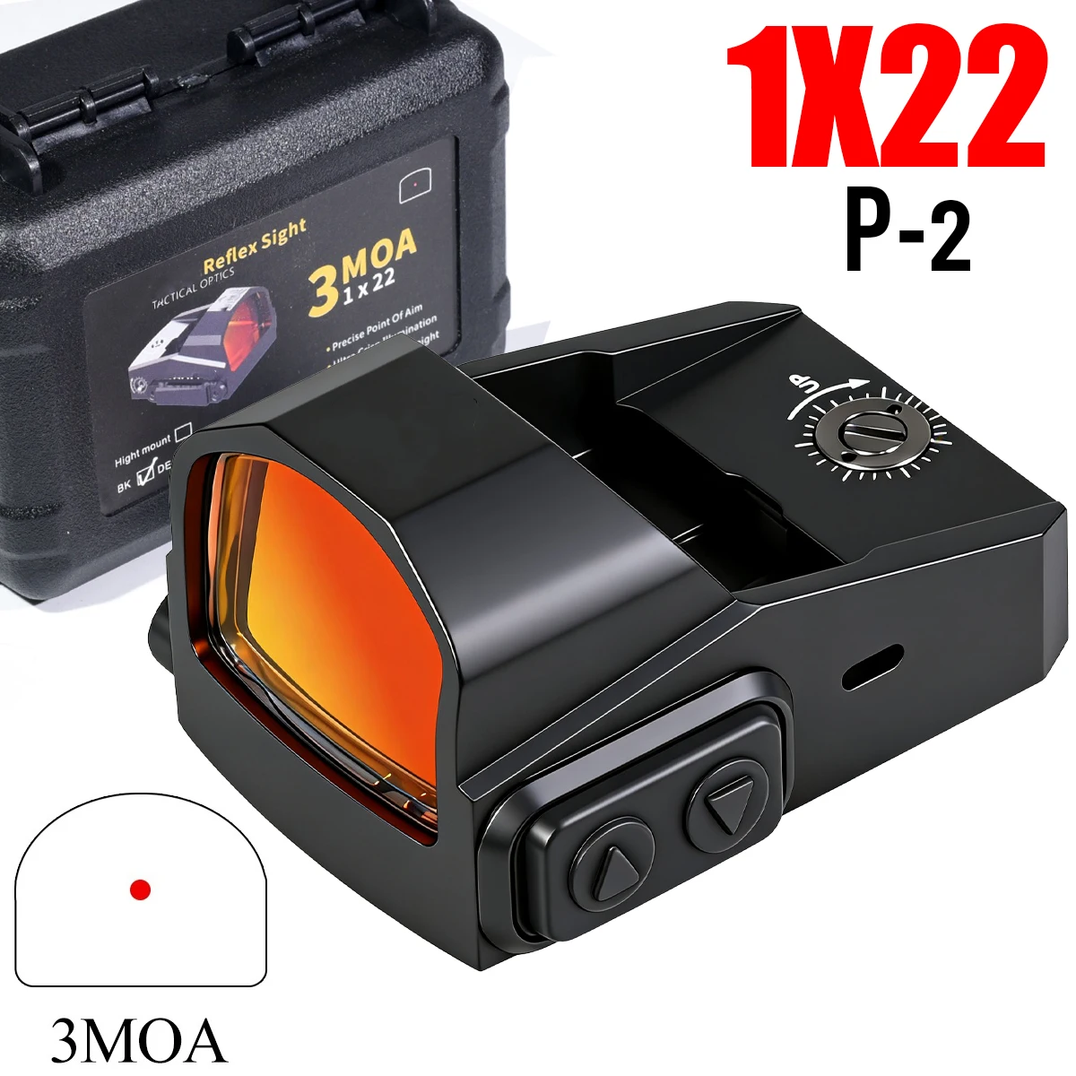 P-2 Mini mira iluminada de punto rojo 1x22 reflejo táctico 3MOA pistola abierta mira óptica accesorios profesionales de alcance de caza