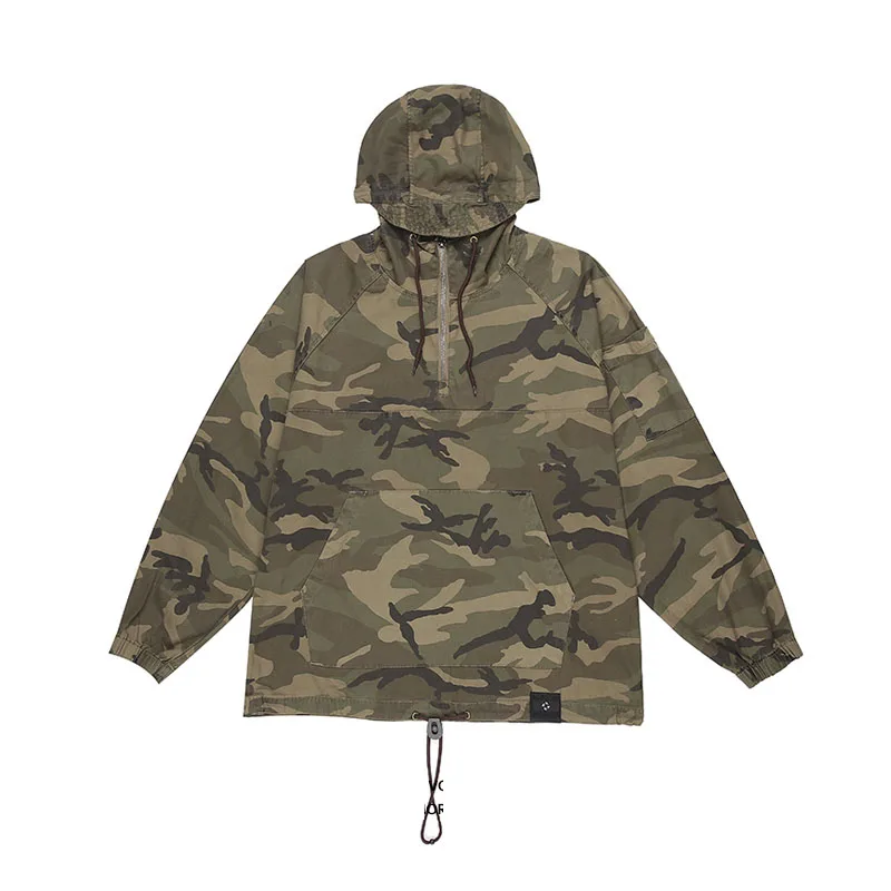 Abrigo de camuflaje con capucha, chaqueta informal holgada con media cremallera, ropa de trabajo, moda Retro, funcional, Otoño e Invierno
