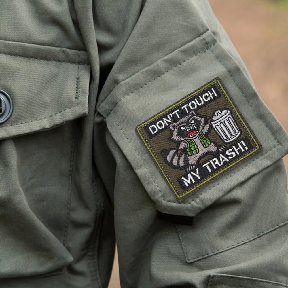 No tocar mi parche táctico de moral de basura, parche bordado con gancho y bucle de mapache divertido, insignia militar, brazalete, pegatinas para mochila - imagen 3