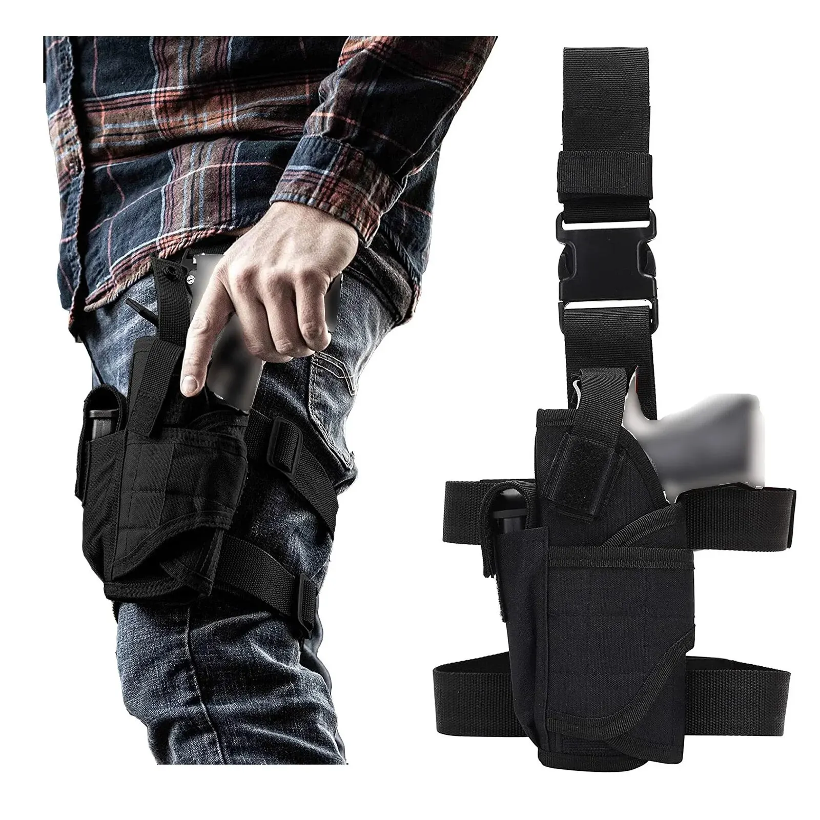 Funda para pierna caída, fundas para pistola en el muslo para hombres y mujeres, funda para pistola Airsoft para zurdos con bolsa para revistas