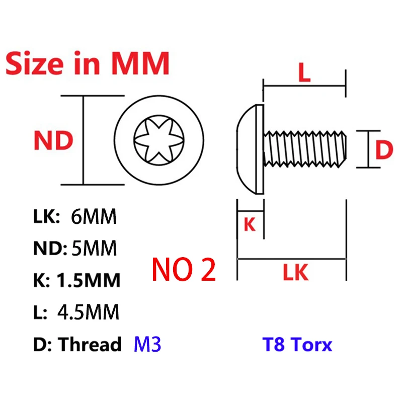 Mango de cuchillo de cabeza plana, tornillos de aleación de titanio, rosca M2.5, T8 Torx, cuchillos plegables, fabricación de bricolaje, piezas de accesorios de reparación, 5 piezas - imagen 5