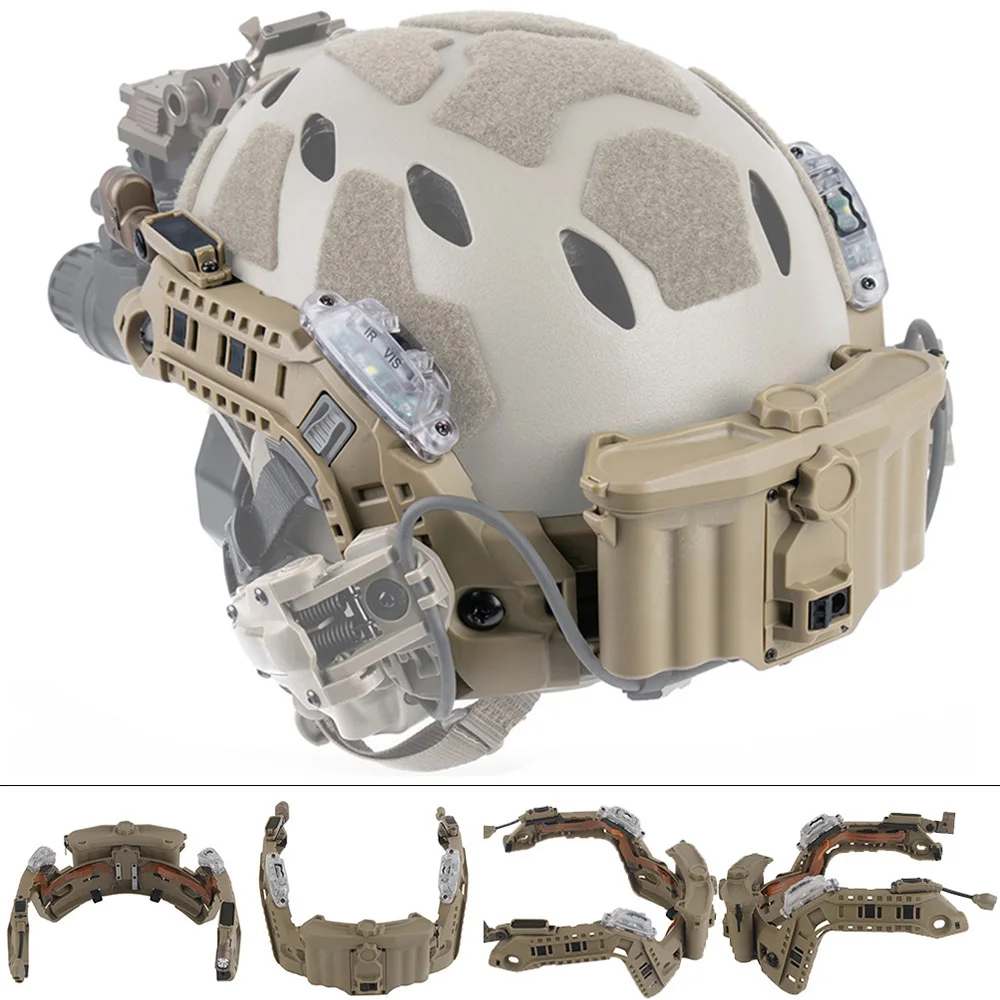 Juego de rieles de arco Modular táctico con caja de batería, luces LED de señal de cabeza roja/blanca/Ir para casco rápido de corte súper alto, equipo Airsoft