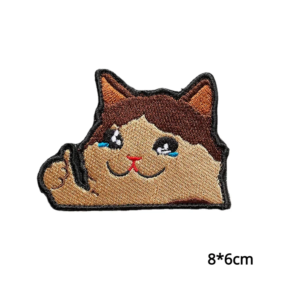 Parche bordado de gato con pulgares hacia arriba, insignia de moral táctica en mochila, pegatina de gancho y bucle, animación DIY - imagen 5