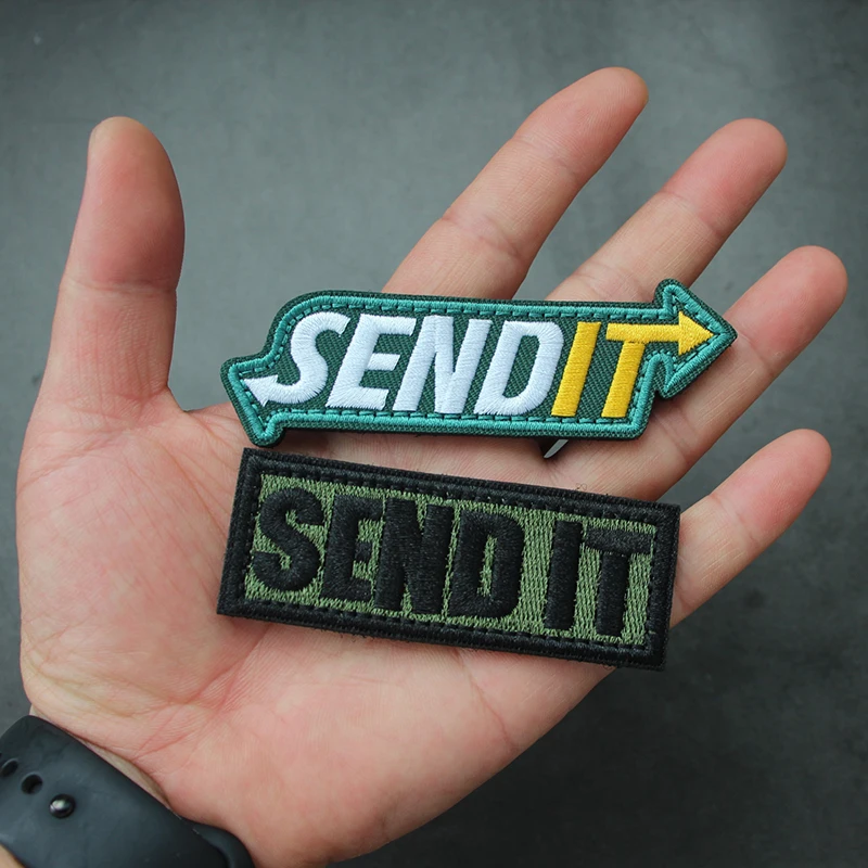 Tira personalizada con letras en inglés "SEND IT", insignia creativa bordada, mochila táctica para exteriores, chaqueta, parche con gancho DIY - imagen 4