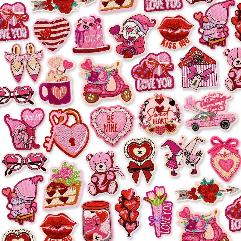 10 unids/lote parche bordado de Navidad rosa regalos de Papá Noel parches para planchar para ropa parche termoadhesivo para ropa rosa