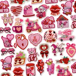 10 unids/lote parche bordado de Navidad rosa regalos de Papá Noel parches para planchar para ropa parche termoadhesivo para ropa rosa