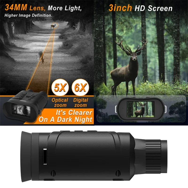 Binoculares de visión nocturna con pantalla HD de 3 pulgadas, telescopio con Zoom Digital 1080P 6X, gafas MINI80, cámara IR para vigilancia de caza - imagen 5