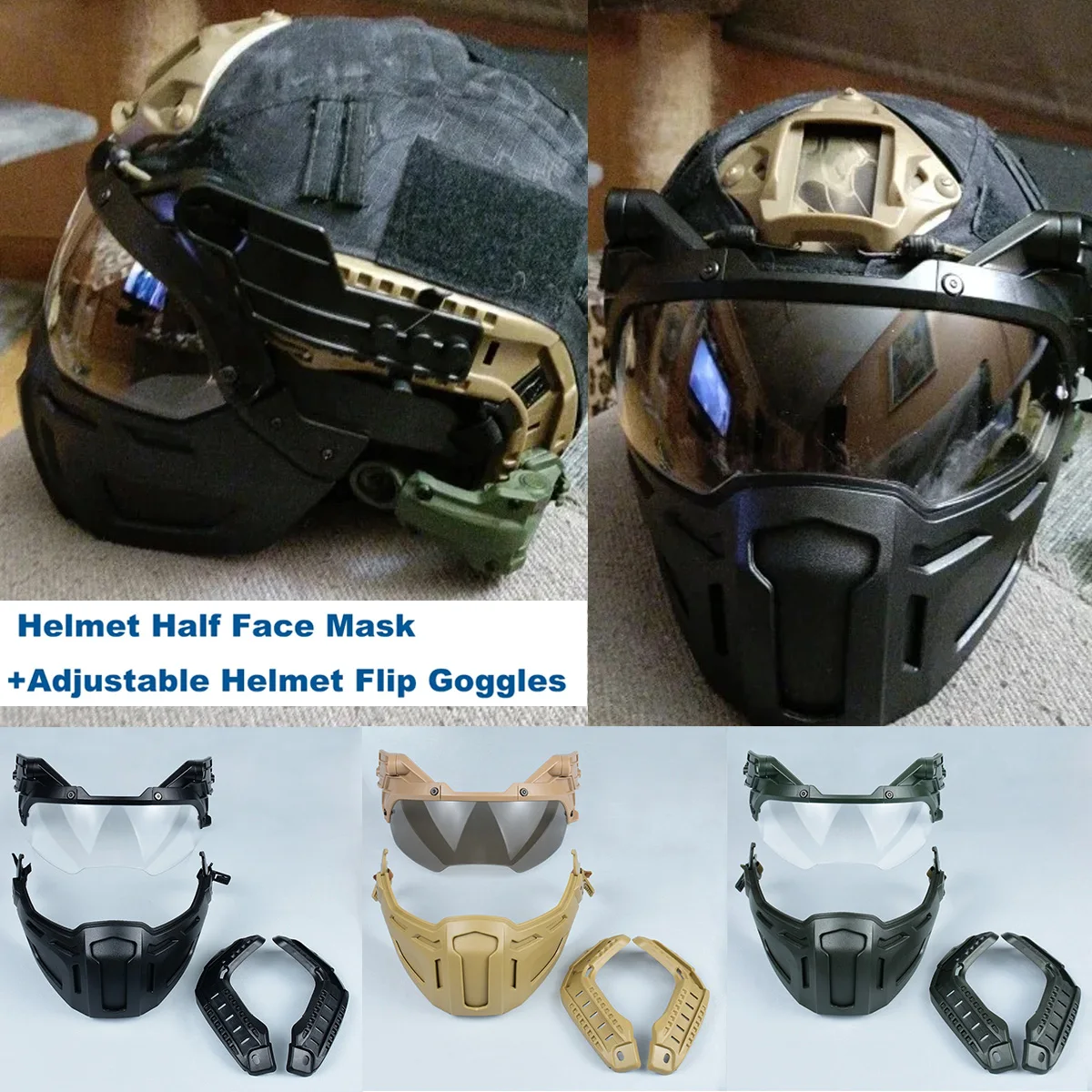 Casco táctico ajustable rápido con máscara media cara y gafas - imagen 2