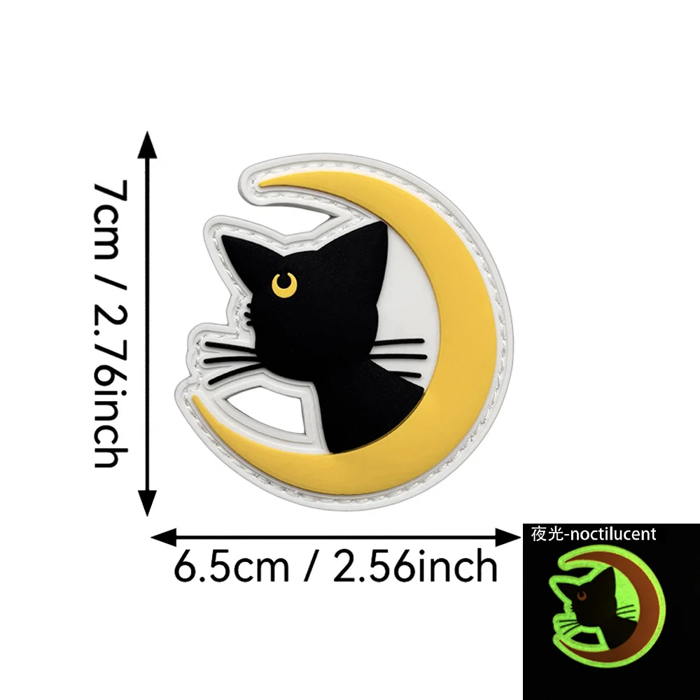 Divertida luna y gato, luz nocturna de goma suave de PVC, insignia de moral, parches tácticos de gancho y bucle, mochila para exteriores, pegatinas de apliques personalizadas - imagen 3