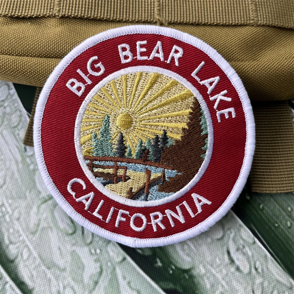 Parches tácticos de BIG BEAR LAKE CALIFORNIA, insignia militar, brazalete, mochila, gancho y bucle, pegatina bordada