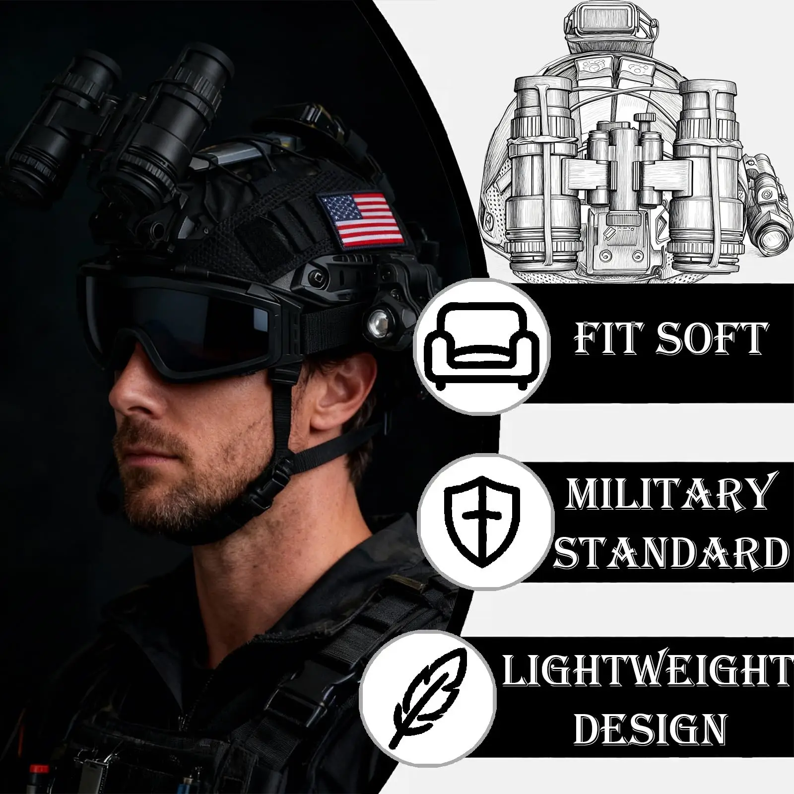 Juego de casco Airsoft 8 en 1, equipo militar multifuncional con gafas de Paintball, modelo NVG, Kit de linterna táctica ligera de supervivencia - imagen 2