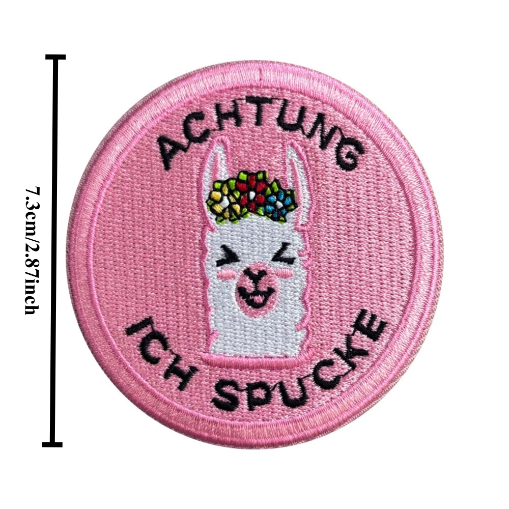 Parches bordados de Alpaca bonitos, divertido parche de gancho y bucle de Achtung Spit Lama, insignia de moral táctica, pegatinas para mochila militar - imagen 2