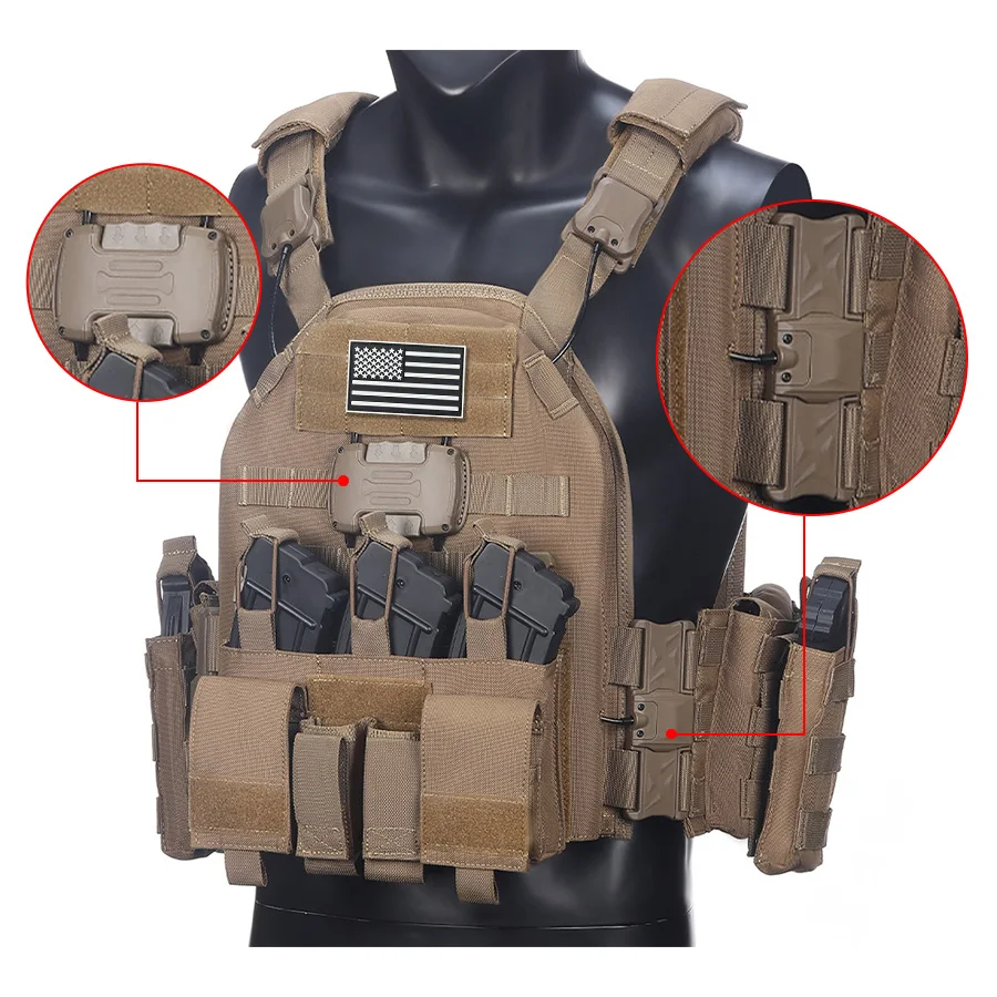 Chaleco de caza de liberación rápida para hombros y cintura con control de un clic y succión magnética, material resistente al desgaste y al desgarro