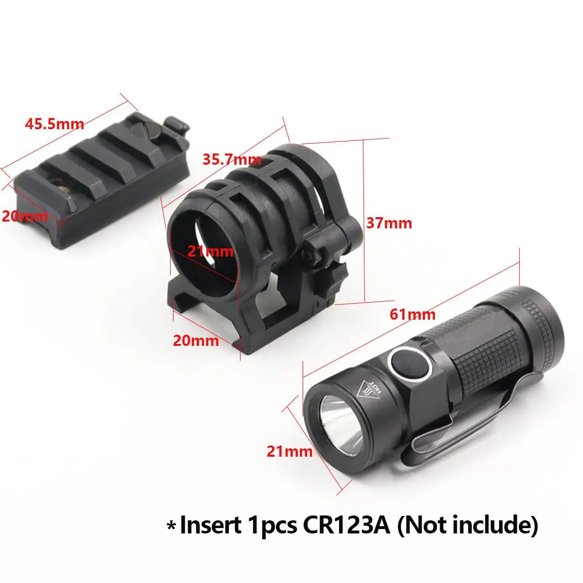 Luz de riel de arco para casco táctico, minilinterna para casco Airsoft de 500 lúmenes con soporte de riel Picatinny de 20mm, linterna de bolsillo - imagen 2