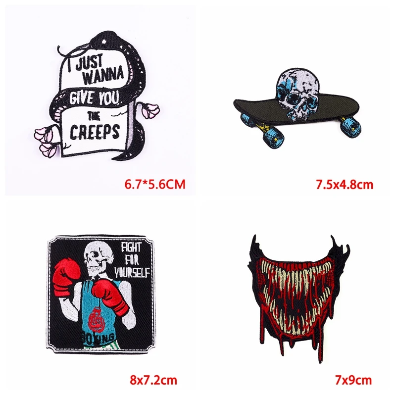 10PCS/lots Punk Skull Patch Horror Flame Butterfly Mouth Embroidered Patches For Clothes DIY Iron On Patches For Clothing DIY - imagen 4