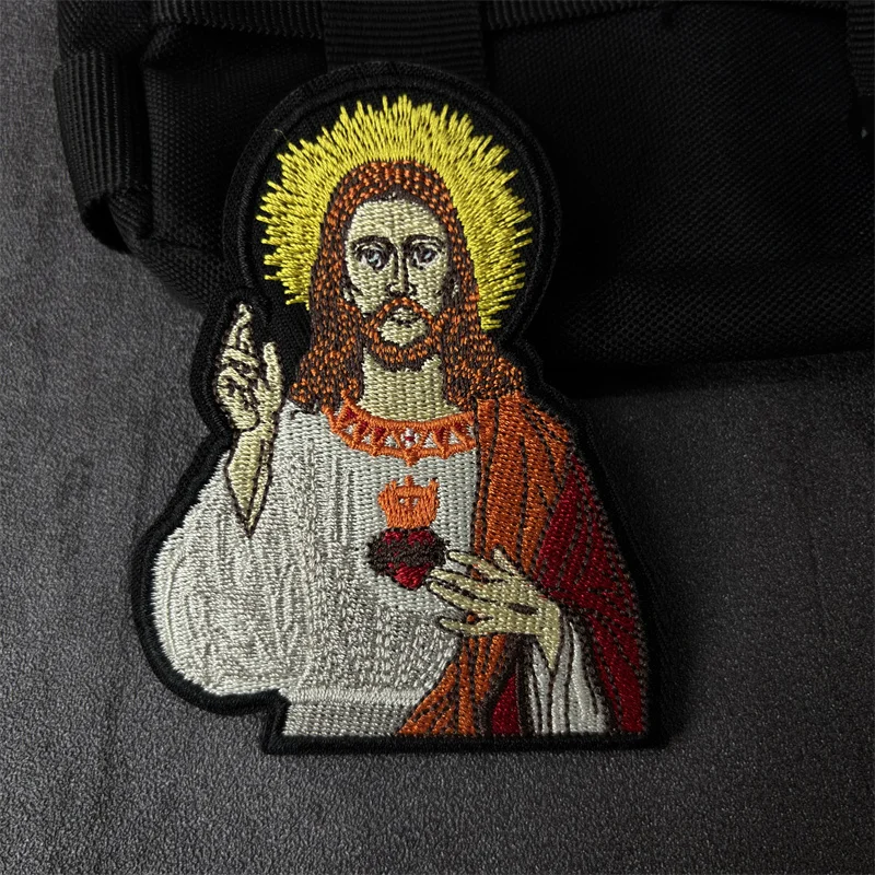 Parche bordado de Jesús grande para ropa, insignias de moral táctica, parches militares con gancho, pegatinas para mochila, brazalete - imagen 4