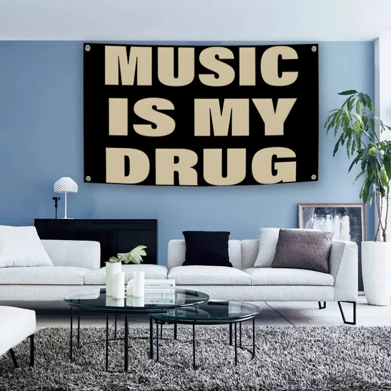 Bandera personalizada de la música es mi tapón, bandera divertida, pancarta de pared familiar para dormitorio, 3x5 pies, 2x3 pies, decoración de tapiz de ambiente para actividades al aire libre - imagen 4