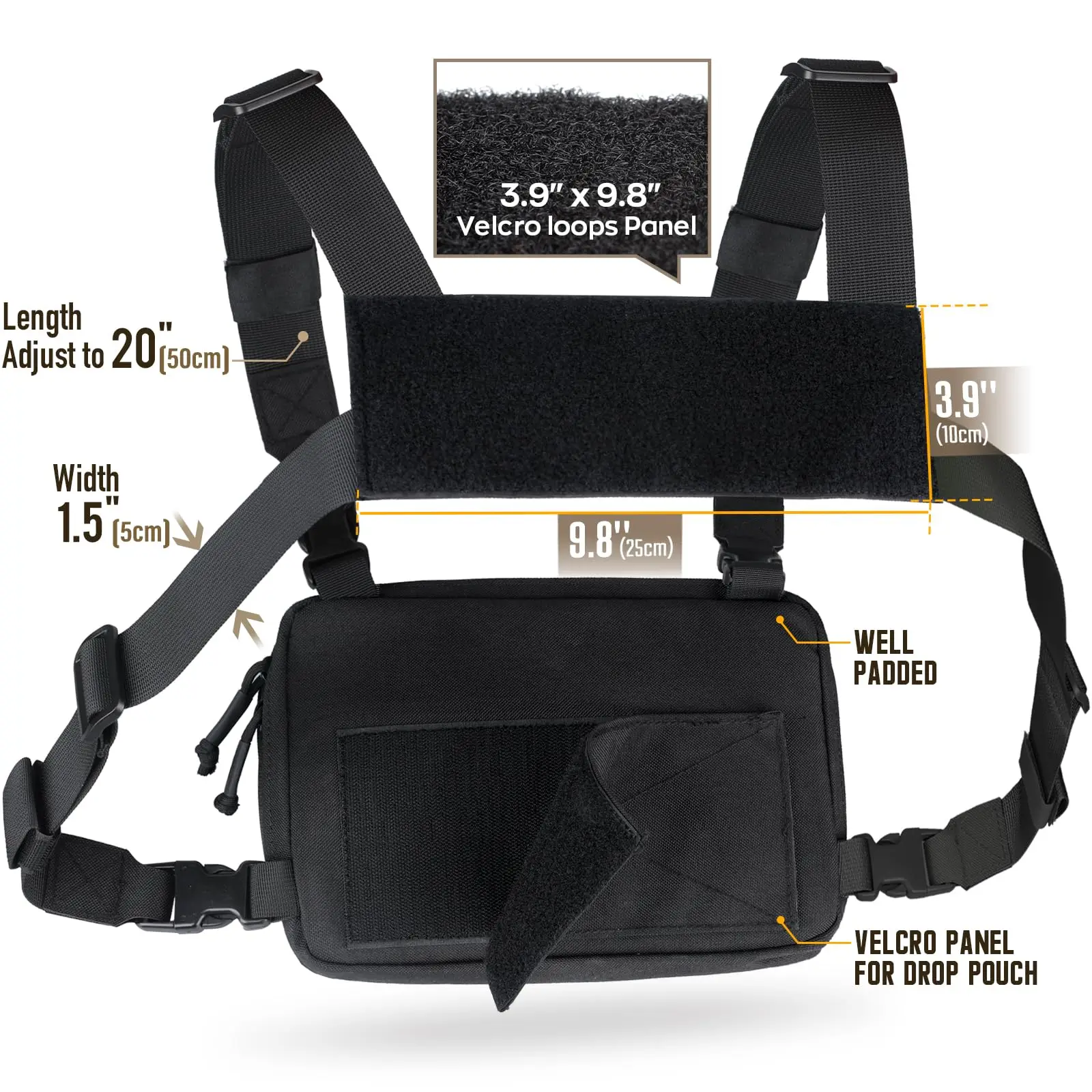 Juego de bolsa táctica para aparejo de pecho, paquete de 2 almohadillas para correa de hombro para chaleco, bolsa de pecho MOLLE, Kit de utilidad de reconocimiento, bolsa, accesorios para chaleco - imagen 4