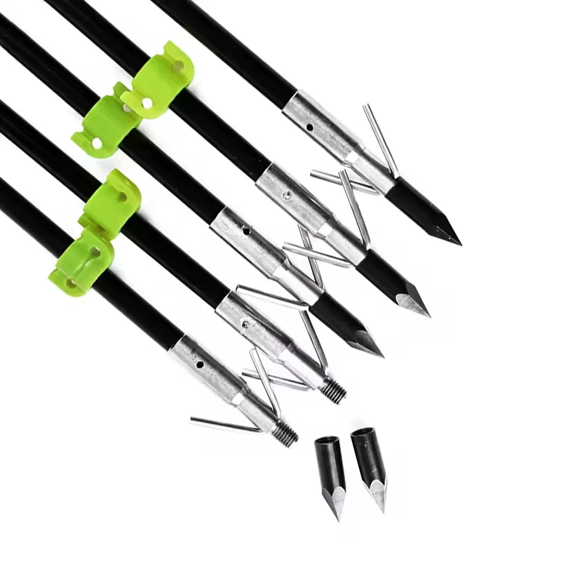 Tiro con arco, 6 uds., flechas de pesca con arco de fibra de vidrio sólida con púas de acero, punta de flecha, deslizador amarillo para caza, flechas de arco compuesto - imagen 5