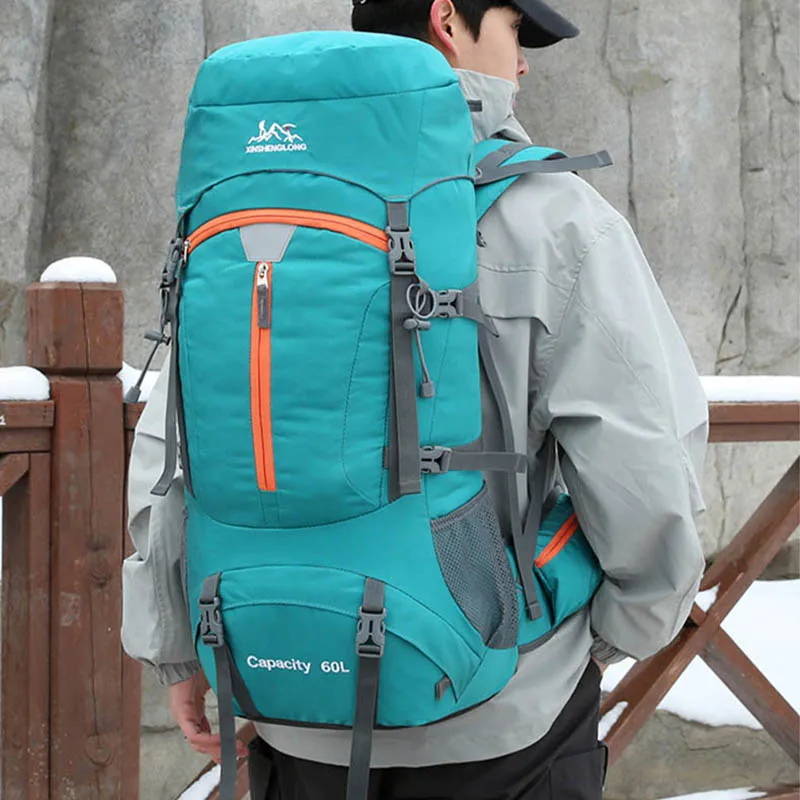 Mochila de Camping de gran capacidad para hombre, bolsa de viaje para deportes al aire libre, senderismo, montañismo, bolso de hombro con cubierta de lluvia, 60L - imagen 3