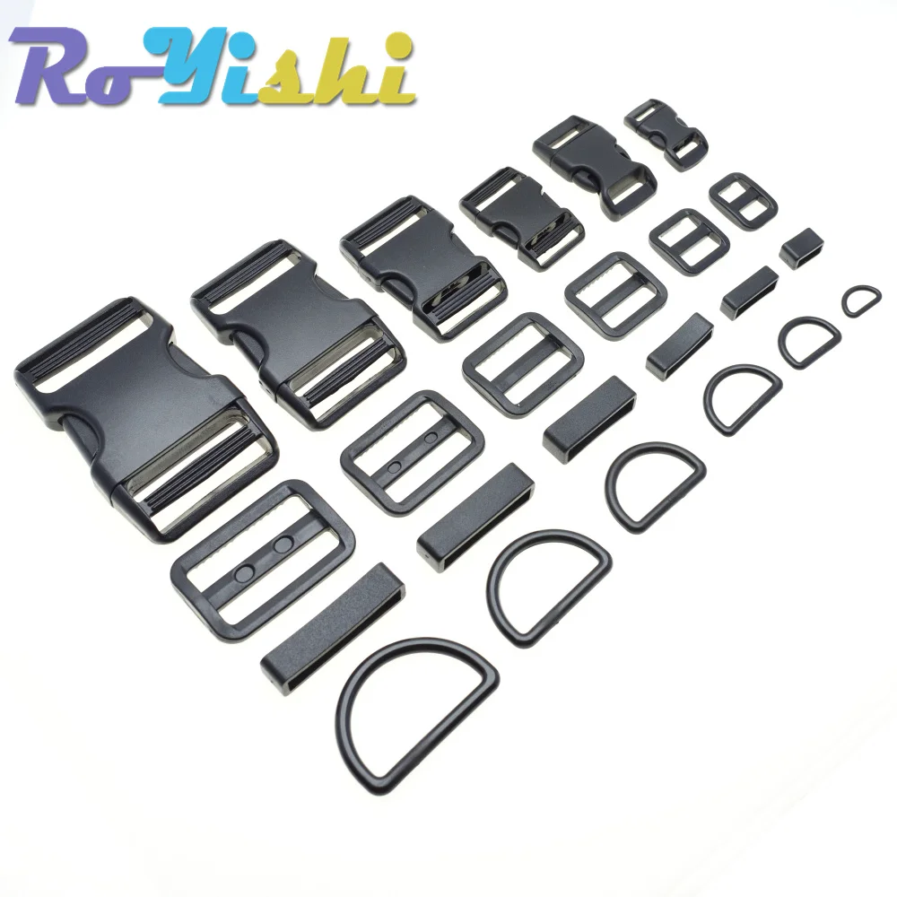 Hebilla de Liberación lateral curvada para Paracord, 1 Juego, 10mm, 15mm, 20mm, 25mm, 30mm, 38mm, deslizador de plástico, anillos ajustables en D, bucle de cinturón - imagen 2