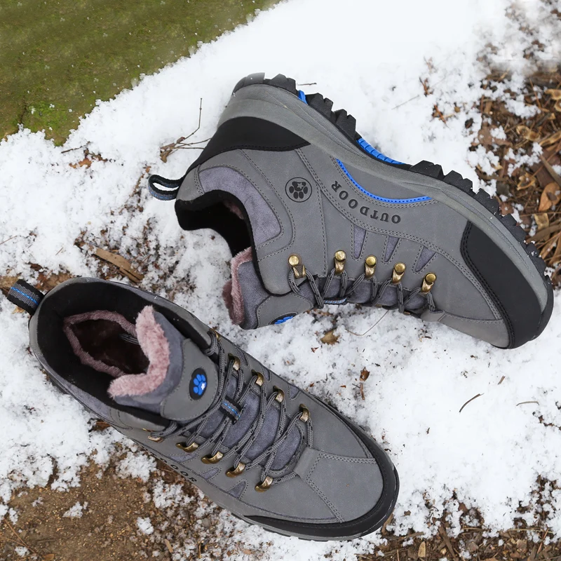 HIKEUP-Botines impermeables de cuero genuino para hombre y mujer, botas de nieve transpirables, de goma, seguridad en el trabajo, Invierno - imagen 4