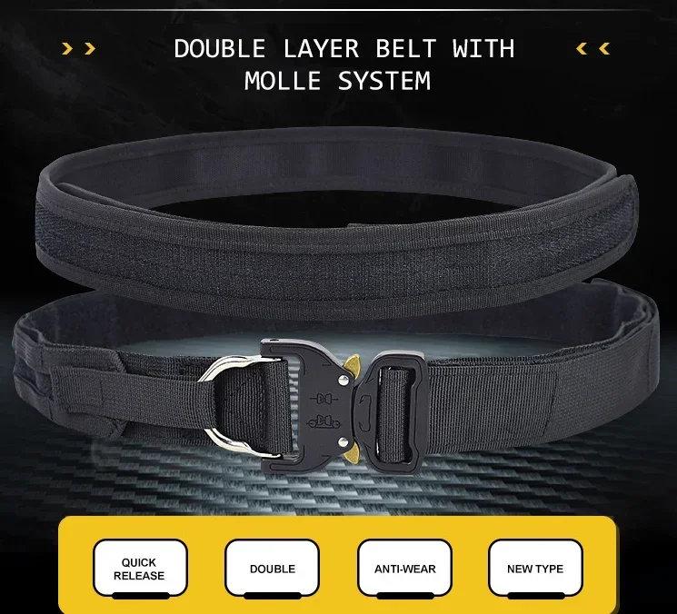 Cinturón MOLLE de liberación rápida, cinturón táctico resistente de doble capa, 3,8 cm, 125cm, 130cm, 135cm de longitud para entrenamiento de tiro - imagen 3